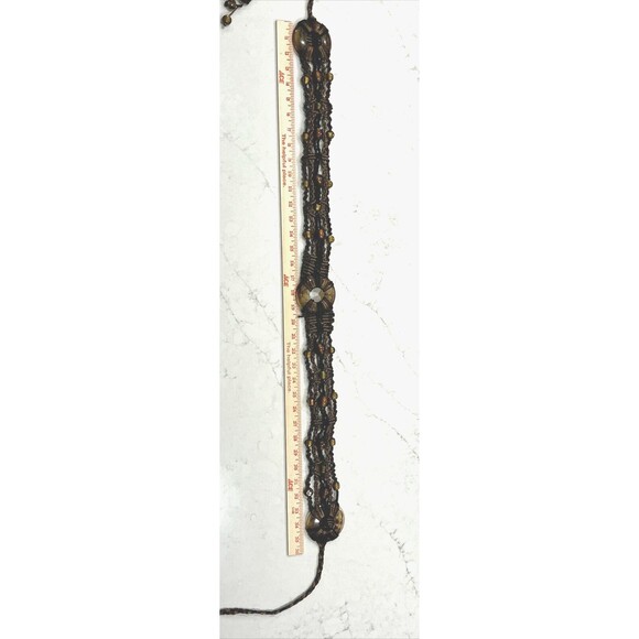 Retro Womens Macrame Brown Black Resin Bead BOHO BOHEMIAN Tie Belt lgth 36-72 " - Picture 7 of 9